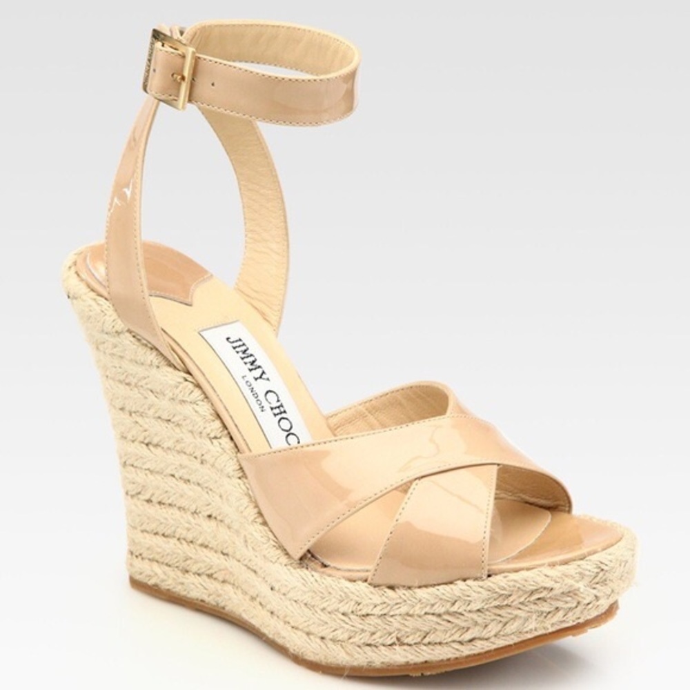 Jimmy Choo Phoenix Espadrille Wedge Sandals in Tan
